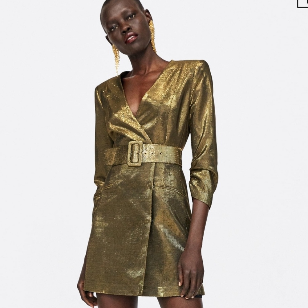 Zara metallic belted thread dress